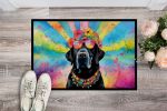Black Labrador Hippie Dawg Doormat Front Door Mat Indoor Outdoor Rugs for Entryway, Non Slip Washable Low Pile, 24H X 36W
