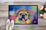 English Bulldog Hippie Dawg Doormat Front Door Mat Indoor Outdoor Rugs for Entryway, Non Slip Washable Low Pile, 24H X 36W