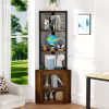 Corner Shelf with Doors, 65" Corner Cabinet & Wine Glass Rack, 6 Tier Bookshelf Display, Freestanding Corner Storage Stand for Kitchen, Living Ro